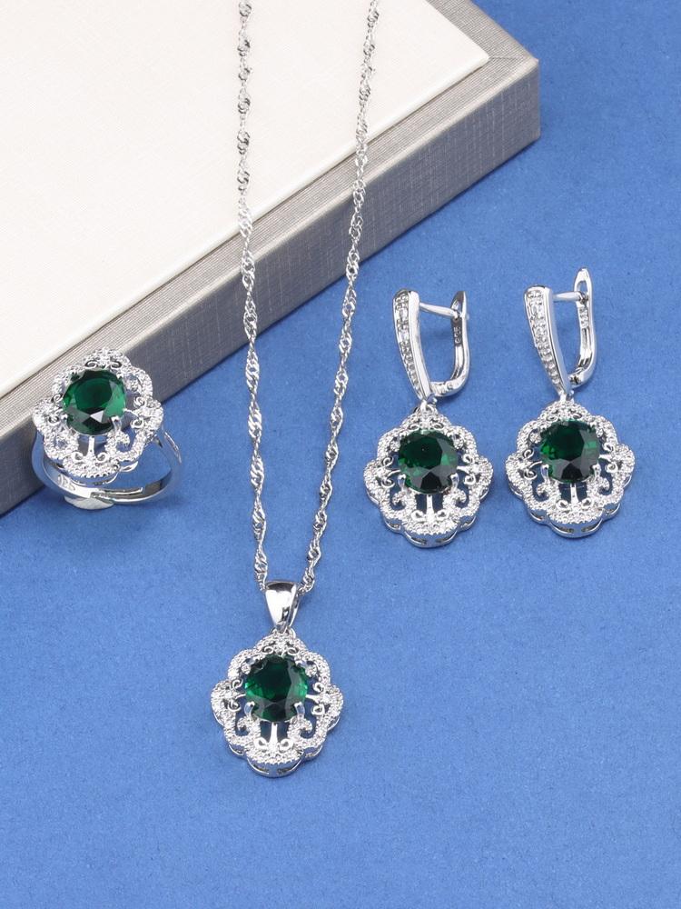 Feiner Schmuck    Originales Hochzeitsaccessoire Top Zirkon Damen Halskette Ohrringe Armband Ring Elegante Damen Sets