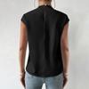 Women's Casual Elegant Satin Pleated Round Neck Shirt Solid Color Pullover Sleeveless Formal Work Shirt Top