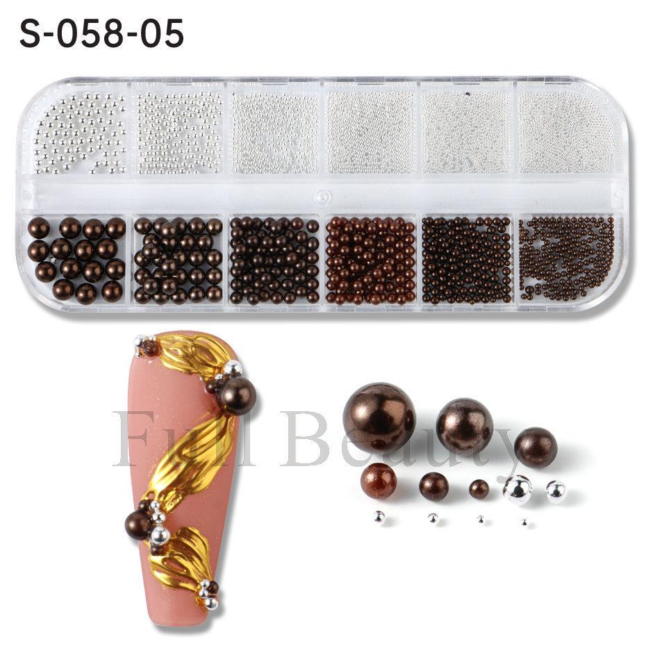 Nail Art Jewelry, Maillard Color Pearl Flat-Bottomed Diamond Steel Ball Diy Nail Jewelry Mixed
