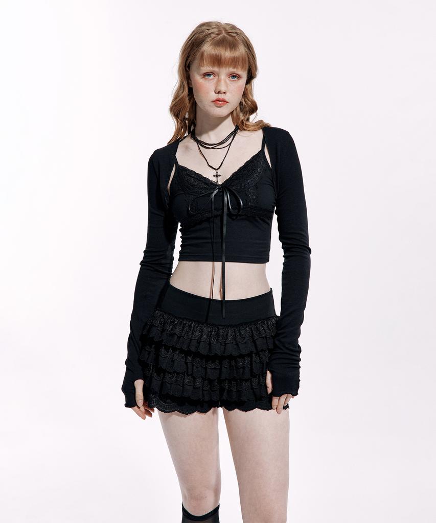 ROUGHNECK Lace Tutu Pants Skirt Black