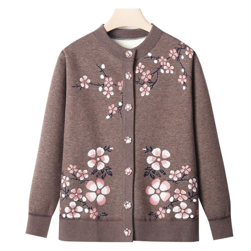 Grandma winter knitted sweater old man velvet cardigan female old lady autumn new clothes mother coat