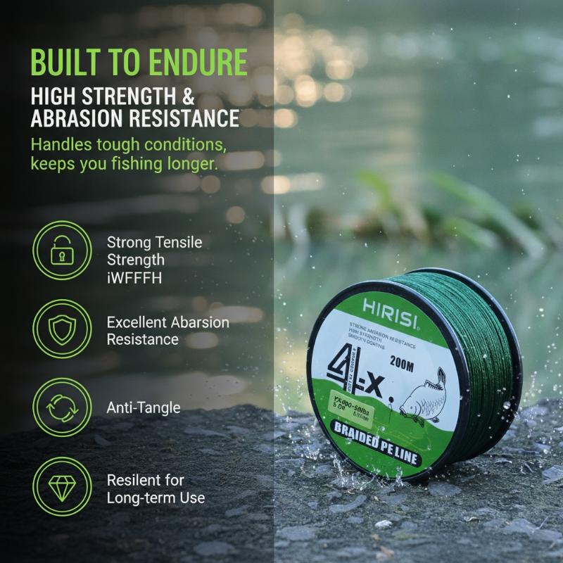 4 Strands PE Braided Fishing Line 200M Smooth 15LB-50LB Abrasion Resistant Tackle for Saltwater Freshwater Fishing