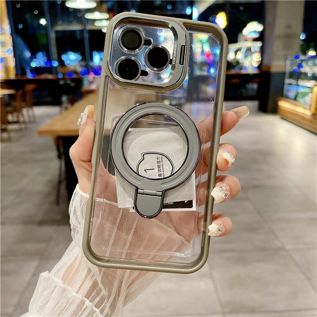 For iPhone 16 Pro Max Luxury Transparent Magsafe Magnetic Holder Frame Phone Case For iPhone 11 12 13 14 15Plus Lens Stand Cover