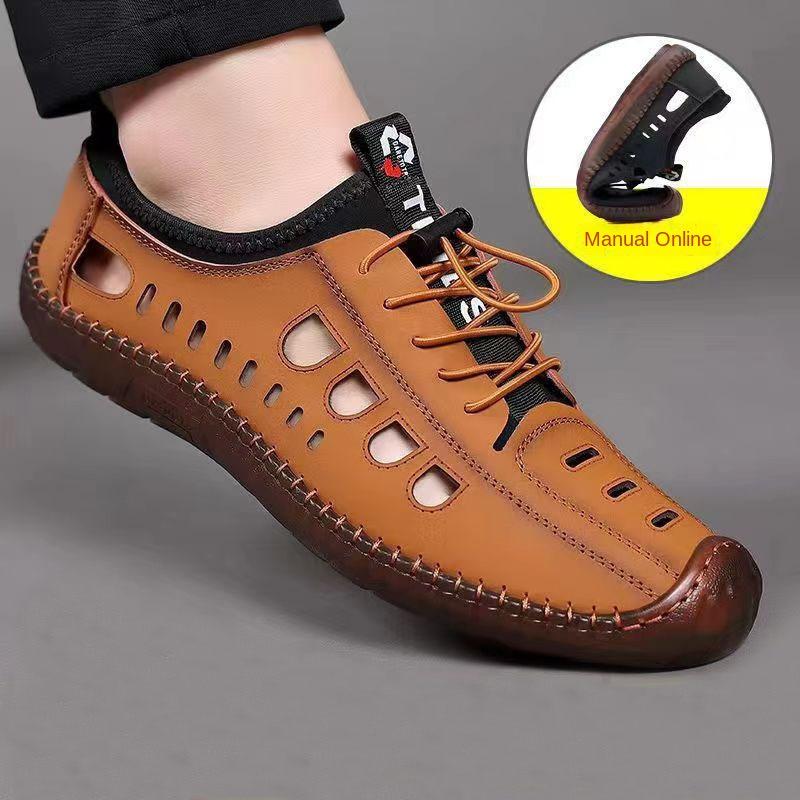 Summer Hollow Men's Leather Shoes Breathable Fashion Fashion Casual Business Sandals Lightweight Men's Comfortable Shoes