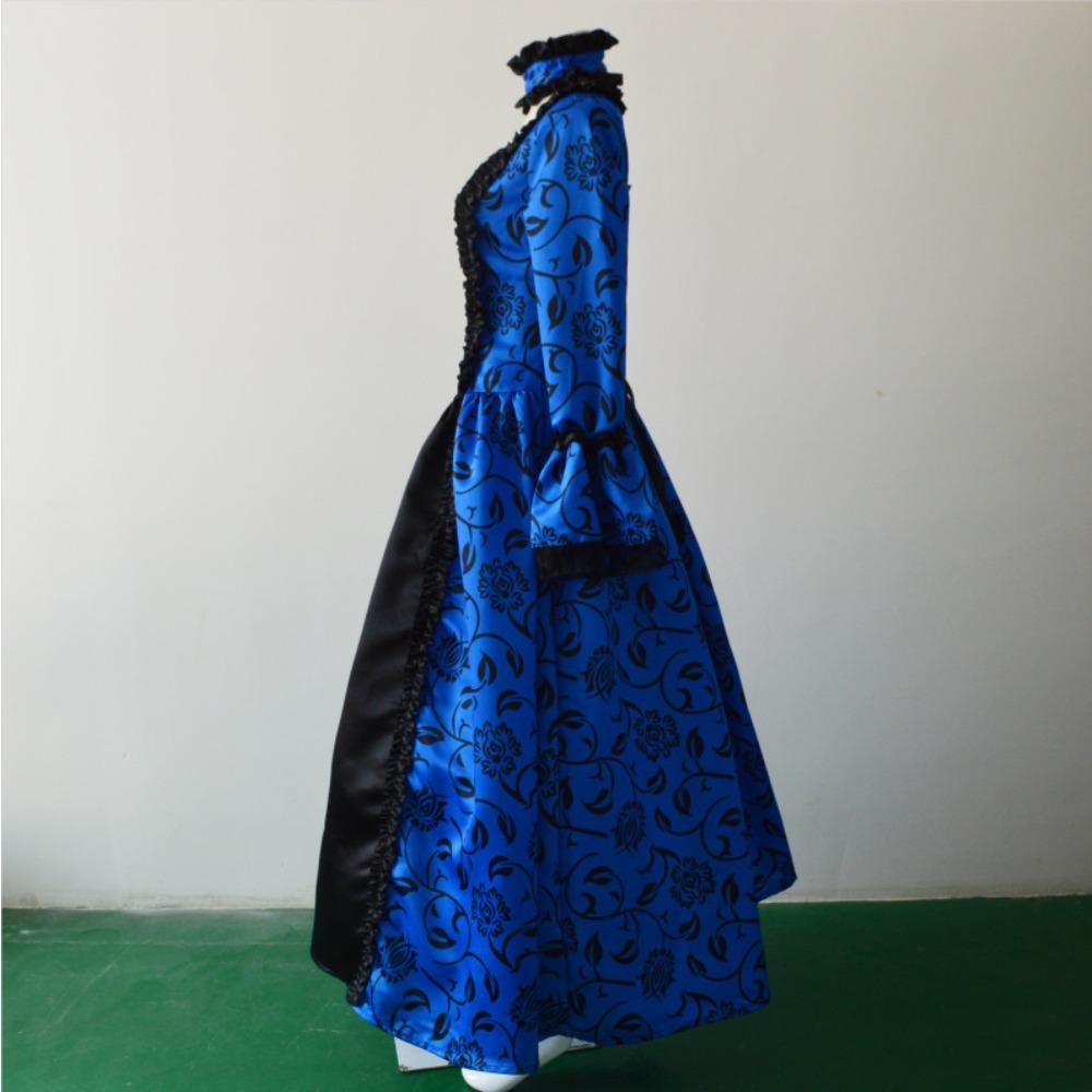 Women's High Neck Long Sleeve Maxi Dress Slim Fit Victorian Renaissance Ball Gown Costume Dress