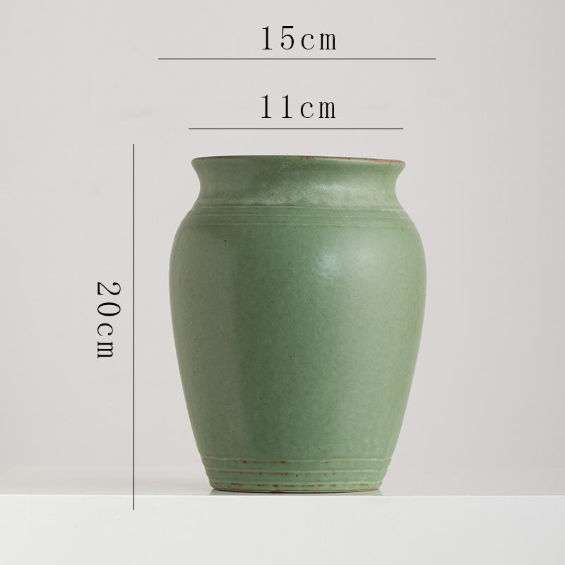 Nordic Ceramic Minimalist Retro Green Vase Ornaments, Home Dining Table, Living Room Decorationss Accessories, Floral Organ, 1Pc