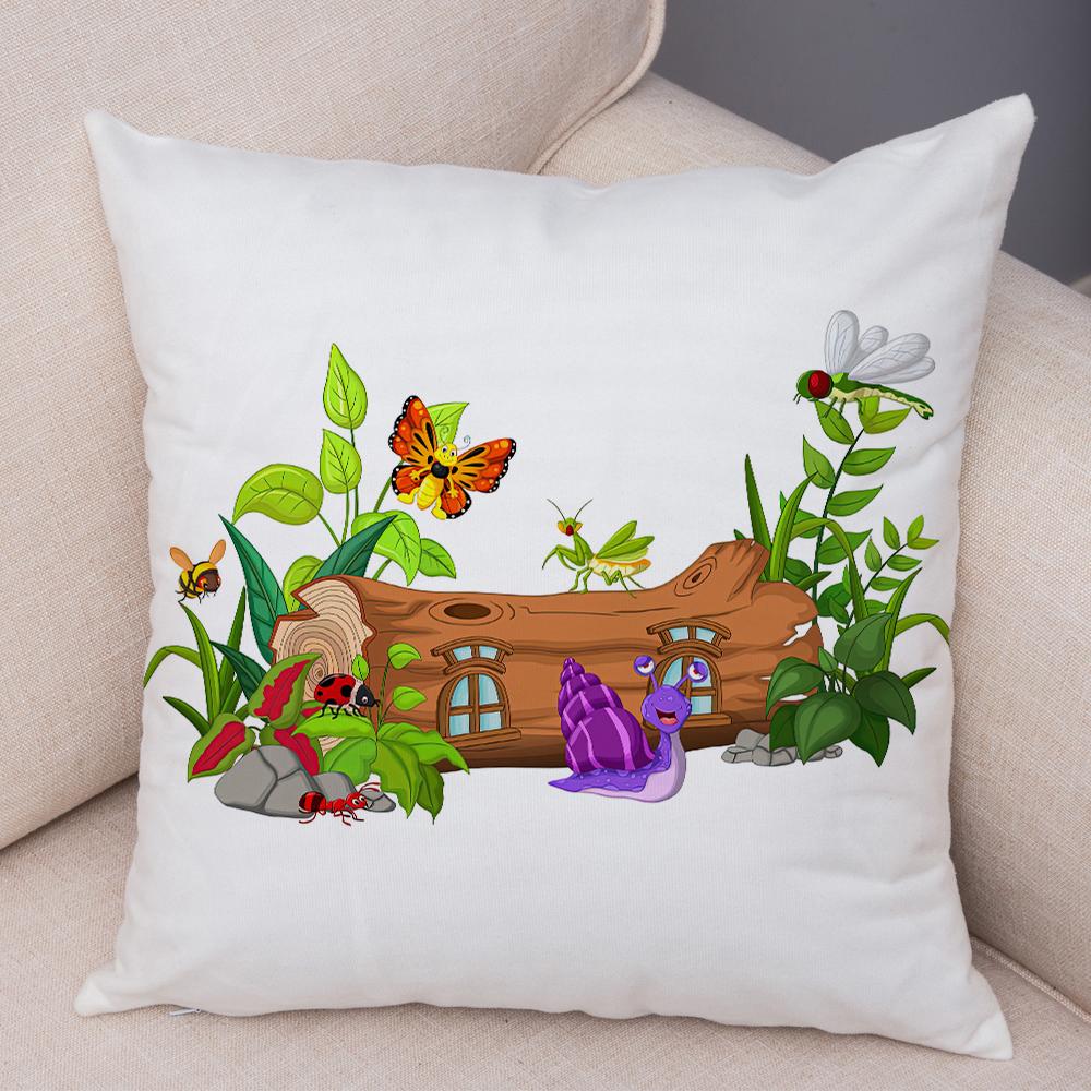 Cartoon Insect Mushroom House Cushion Cover Double Sided Soft Polyester Home Decor Pillow Case