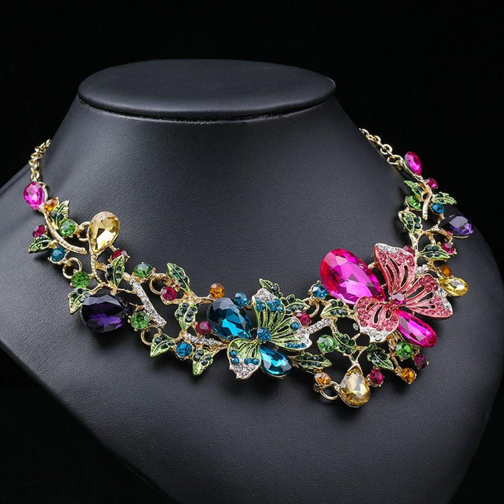 Kristall Strass Schmuckset Exquisites Kristall Halsketten Set Halskette Ohrringe Set Damen