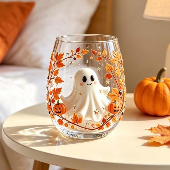 Clear Glass Cups for Party Stemless Wine Glasses with Marine Animal Pattern, 420ml Capacity, High Borosilicate Creative Gift Friends Cup, Round