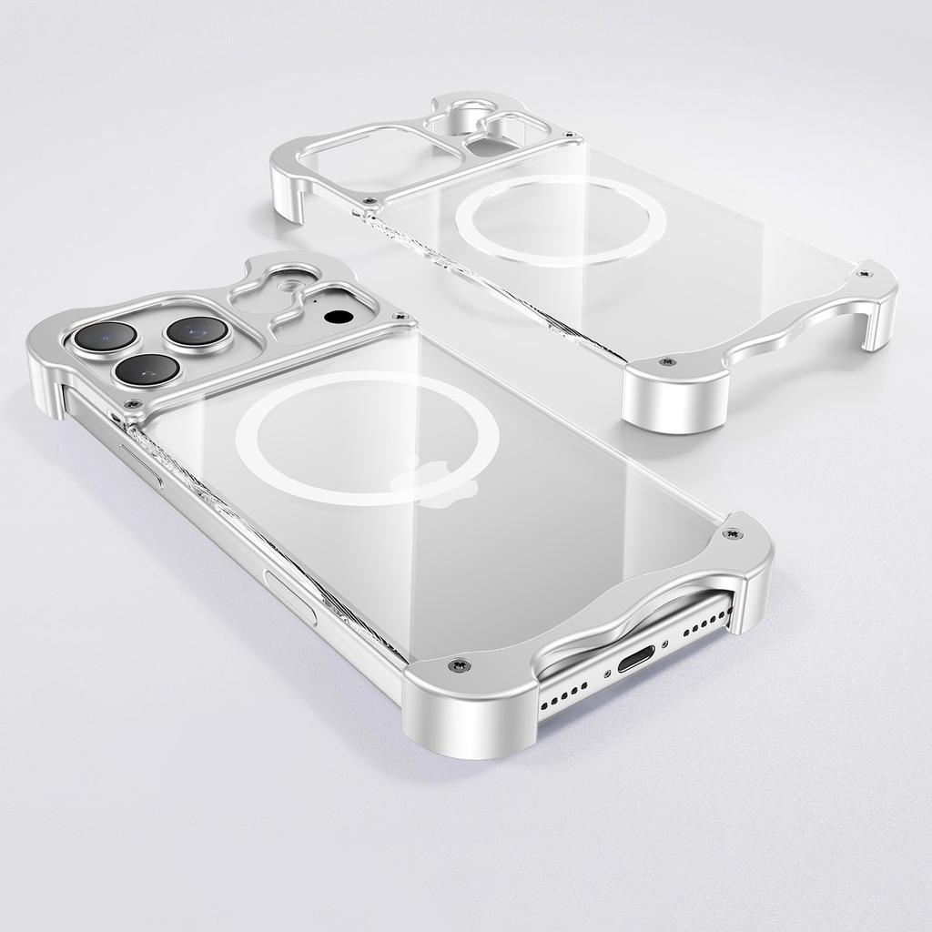 Frameless Magnetic Case For iPhone 17 Air 16 15 Pro Max Magnetic Cover Metal Corner Pad Protection PC HD Transparent Back Panel