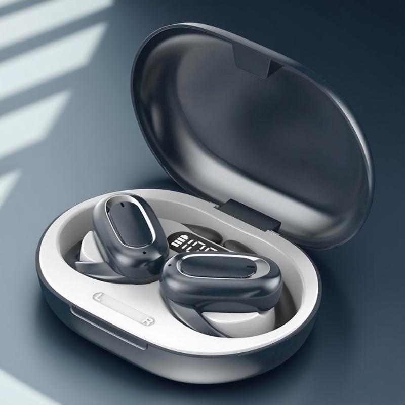 Open Ear Bluetooth 53 Wireless Headphones 3D Bass Sound Battery Display USB Charging IPX5 Waterproof Sports Earbuds