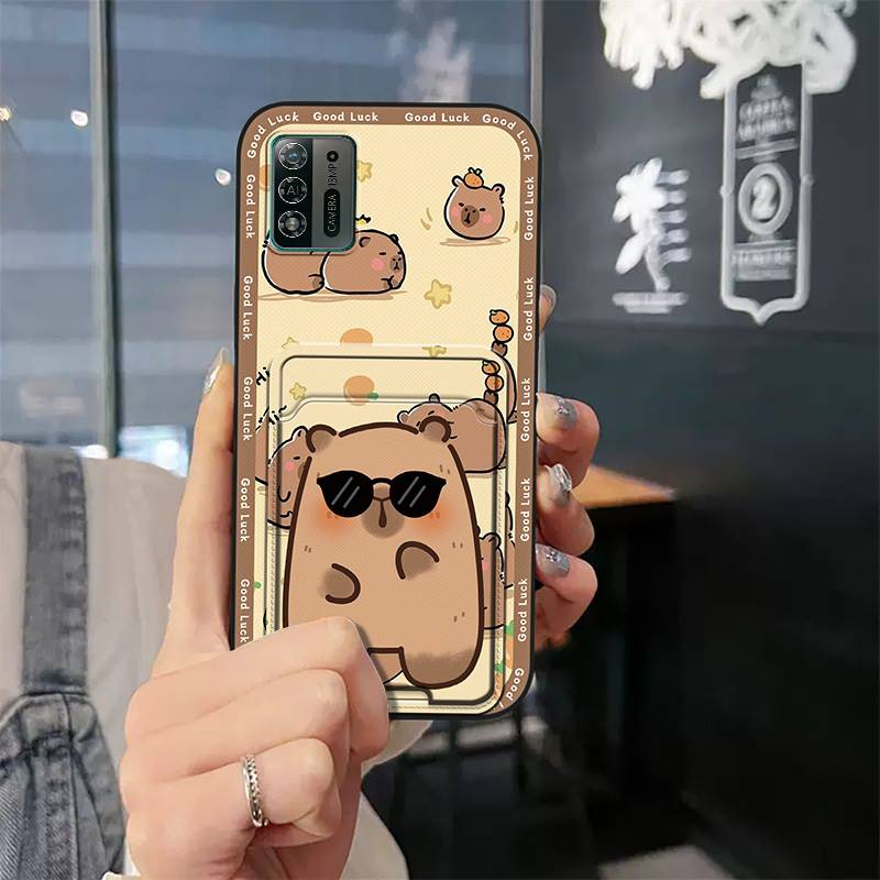 Anti-dust Durable Phone Case For ZTE Blade A52 Lite Card Slot Cartoon Full Wrap Shockproof Waterproof Graffiti Silicone