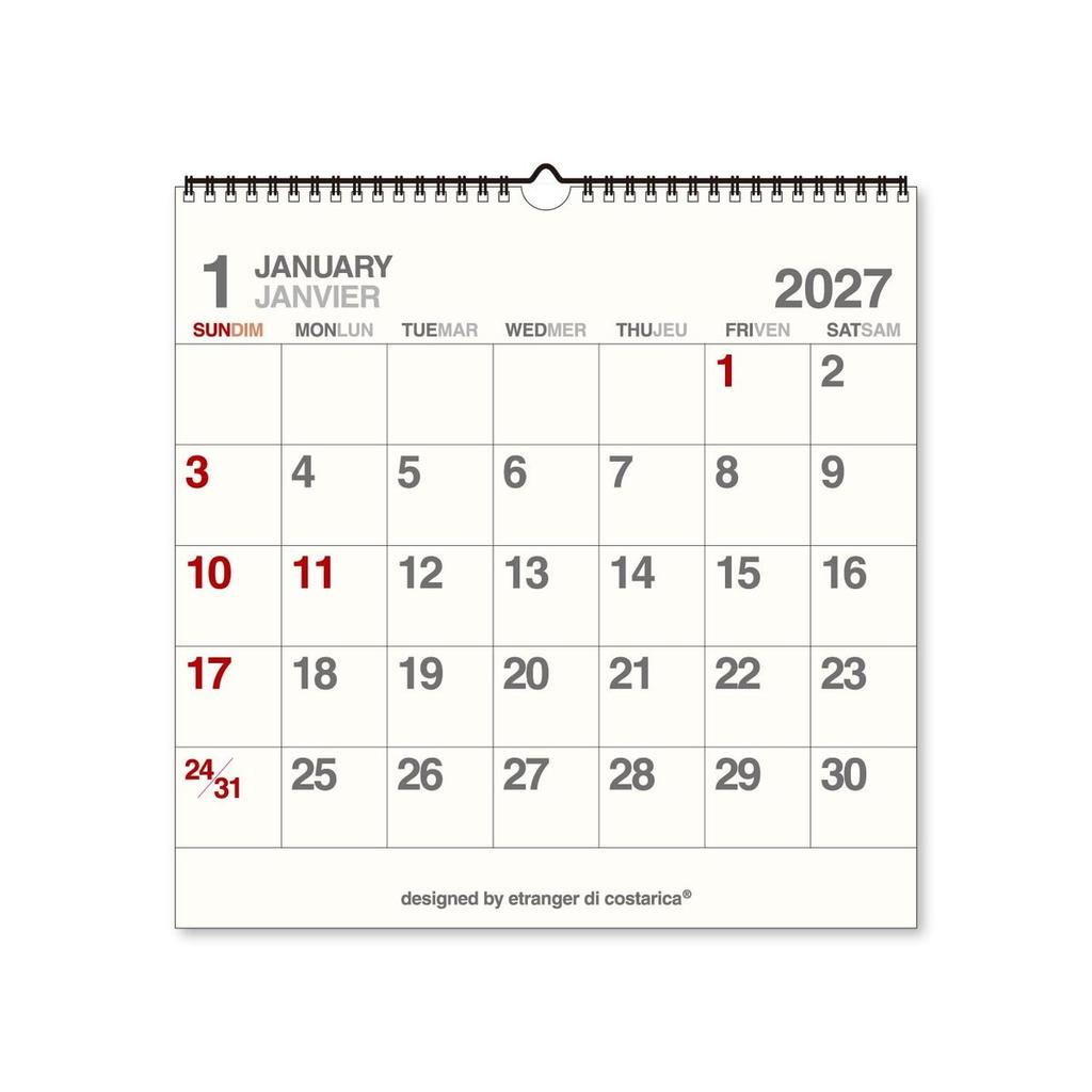 Shin Nihon Calendar 2027 Wall Calendar, Square LP Size 300x300mm, Simple Minimalist Design with Note Space, Double Ring Hanging Organizer