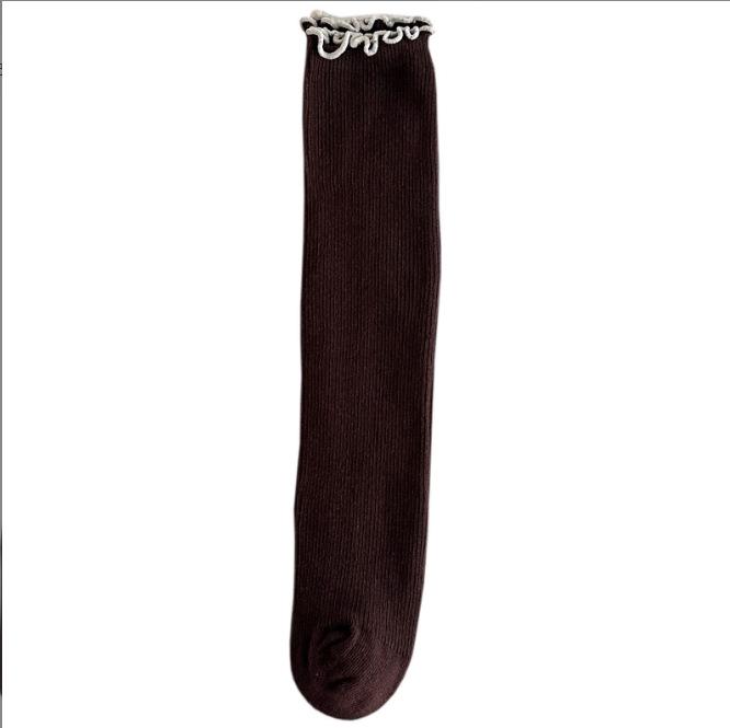 New Autumn & Winter Girls' Lace Ruffle Edge Mid-Calf Socks - Solid Color Princess Style