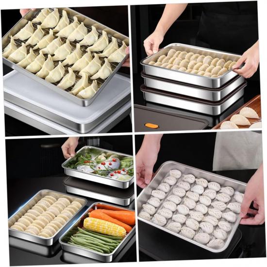 1set Stainless Steel Dumpling Freezer Box with Mesh Rack Multi-function Food Storage Container for Fridge Kitchen Organizer for Meat Fruits