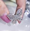Silver Butterfly Three-Piece Set White Zircon Earring Necklace Ring Wedding Party Engagement Jewelry Gift