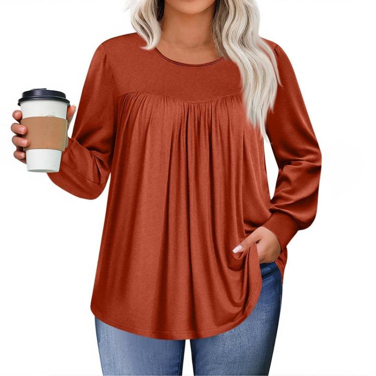 Womens Loose 5X Long Sleeve Round Neck Casual Flowy Tunic Blouse Tops