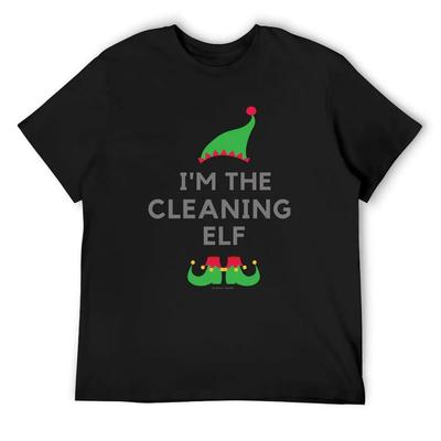 The Cleaning Elf, Funny Cleaning Humor T-Shirt Oversized Graphic Tee Kawaii Clothes Cotton T Shirt Men