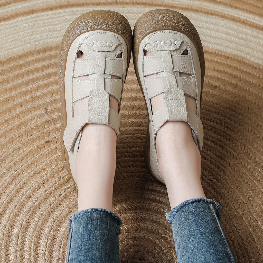 Real summer new muffin thick-soled Roman sandals women's soft-soled wide-soled feet fat feet medium mother shoes