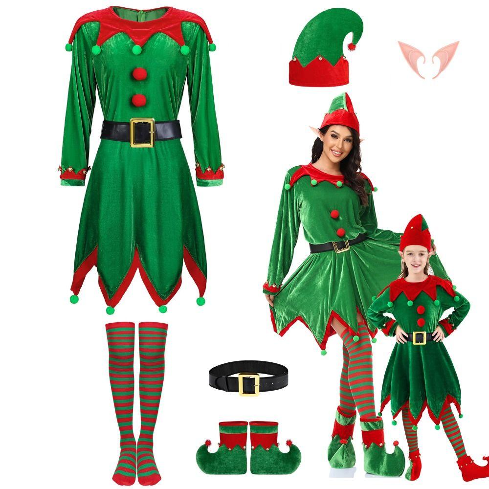 6er-Pack Weihnachts-Cosplay-Kleidung Samt Familien-Partner-Outfits Mädchen Kostüm Feiertagsveranstaltung