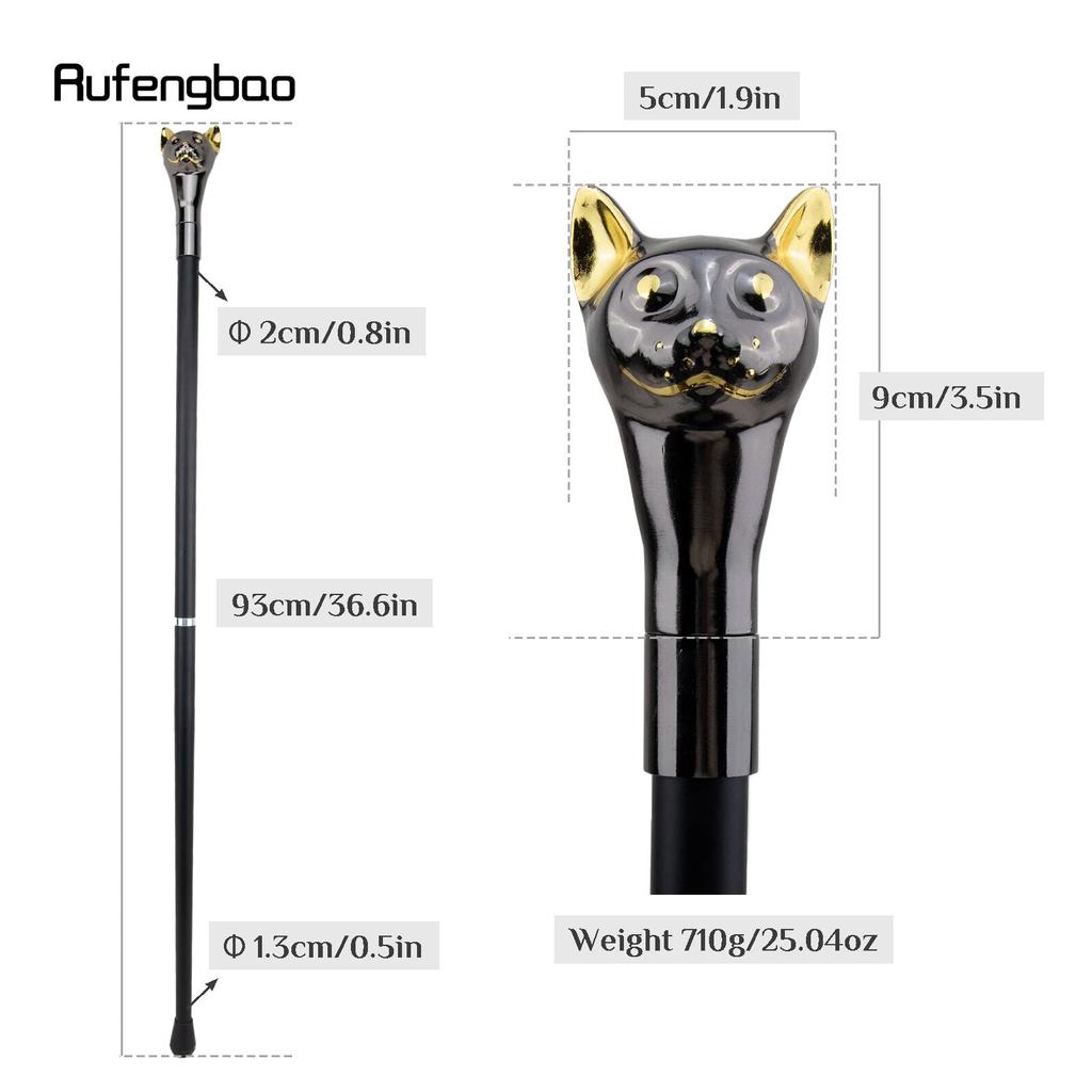 Golden Black Luxury Cat Handle Walking Cane Fashion Decorative Walking Stick Gentleman Elegant Cosplay Cane Knob Crosier 90cm