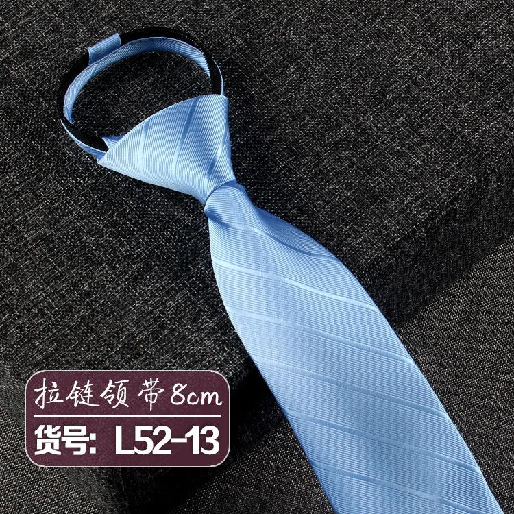 Men'S Business Dress No Knots Lazy Zipper Tie 8Cm Professional Work Blue Stripes Easy To Pull Wide Tie