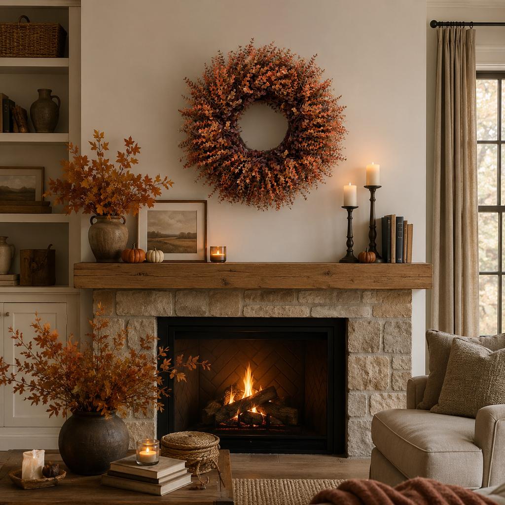 Couronne de Thanksgiving avec Feuilles de Buis pour Porte d'Entrée Décoration de Maison