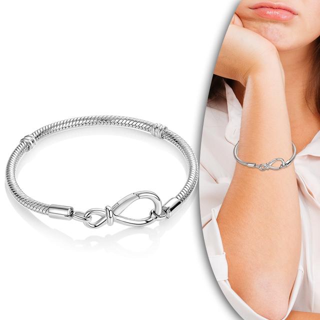 

Новый браслет из стерлингового серебра 925 пробы с застежкой в виде сердца и любви, браслет-цепочка в виде змеи для женщин, оригинальный браслет-шарм, сделай сам, подарок 17cm