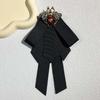 Korean Vintage Fabric Bow Tie Brooch Crystal Bee Pins College Style Uniform Shirt Collar Pin Fashion Women's Accessories Gift