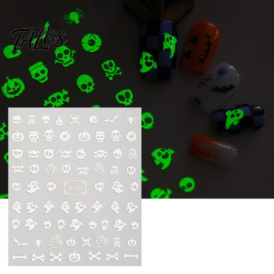 Halloween Nail Supplies 6 Sheets Glow-in-the-dark Sticker, Spooky Ghost Pumpkin Skull Manicure Stickers Decal, DIY Decoration Party Favors for