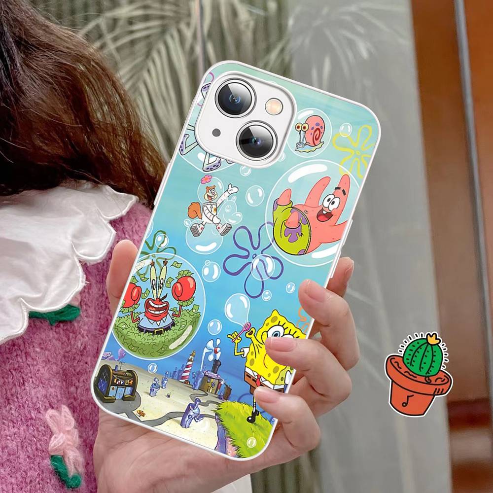 

Мультяшный Милый S-Губка Боб Аниме Закаленное Стекло Для Iphone 14 13 12 11 Pro Mini XS MAX 14Plus X XS XR Чехлы iphone 12