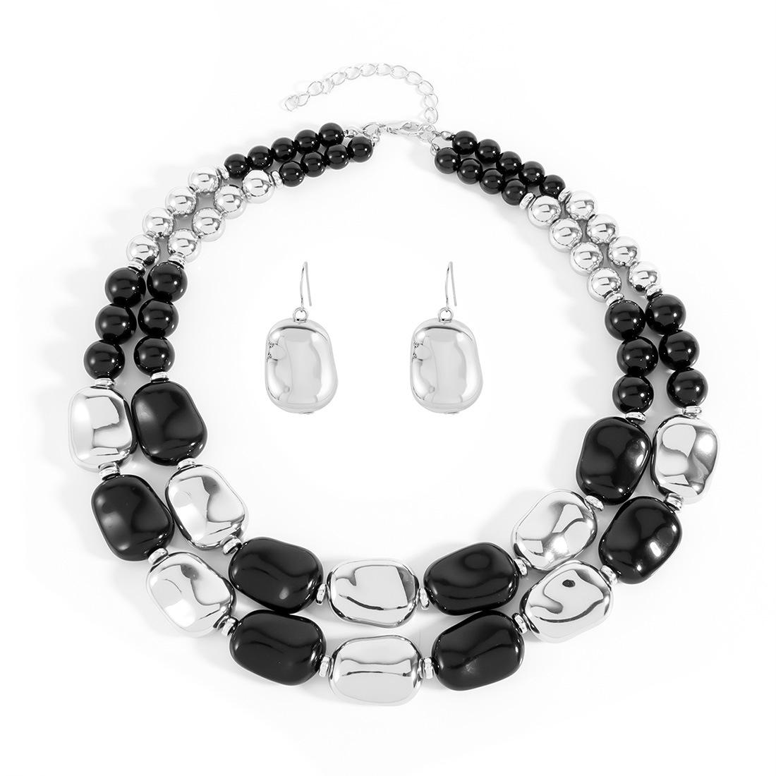 

Ретро Двухслойное Панк Лоскутное Ожерелье с Бусинами и Геометрическая Цепочка для Ключицы Серьги Набор