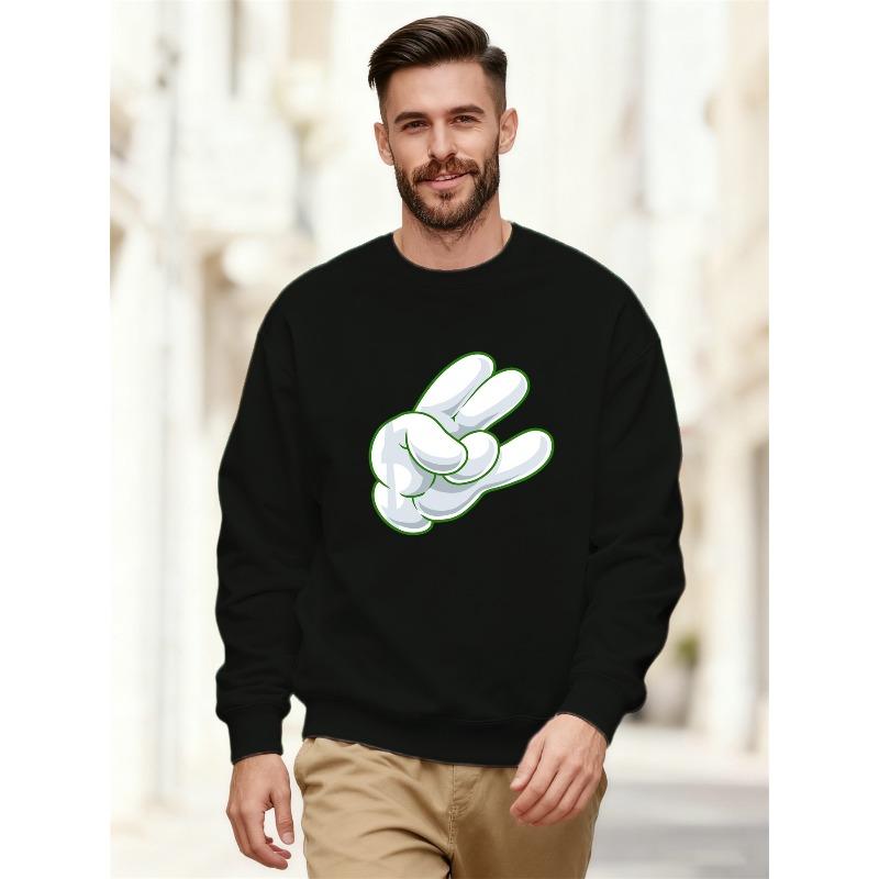 Men's Cartoon Gesture Pattern Casual Crew Neck Sweatshirt.