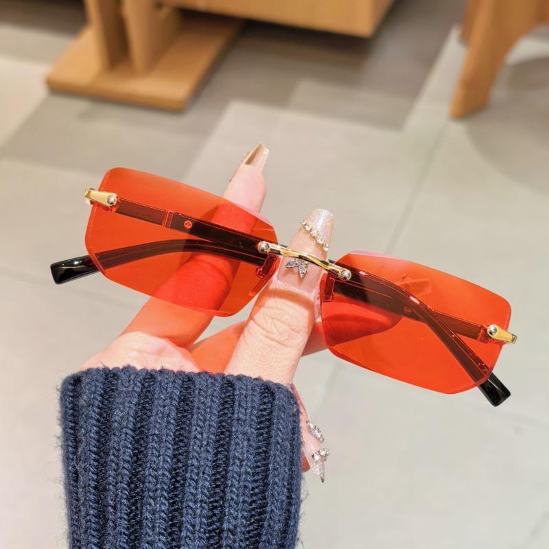 Frameless Cut Edge Box Sunglasses, Fashionable Retro Style, Unisex Outdoor Sunshade Glasses
