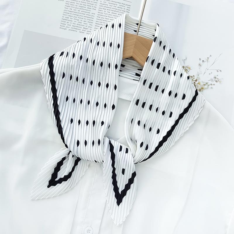 Korean Pleated Silk Scarf 70cm: Women's Spring/Autumn Fashionable Thin Scarf – Ideal for Flight Attendants & Headscarf Use