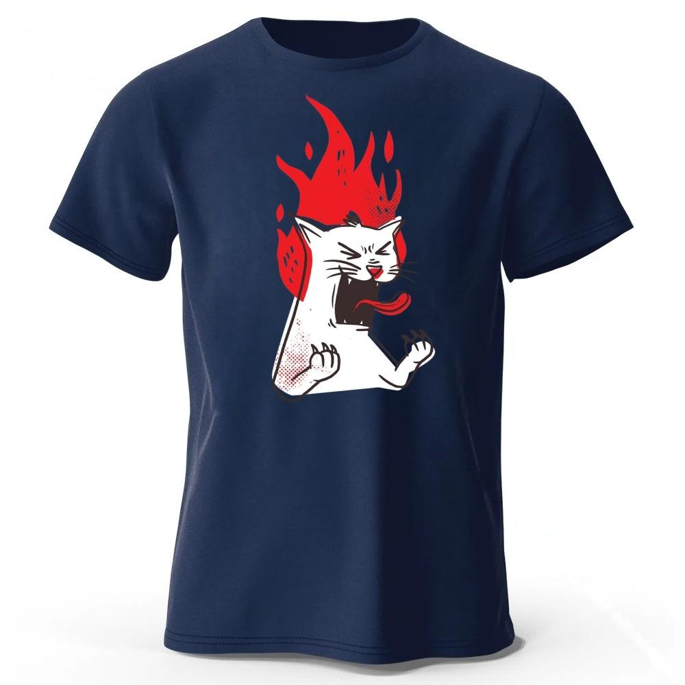 New Angry Cat Mens Funny Cotton Tshirt Fitness Sports Loose Breathable Short Sleeve Tshirt Casual Round Neck Running Top