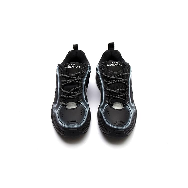 Nike Air Monarch 4 Textile, Leather Low Top Chunky Sneakers Unisex Black Silver 415445-001(Team15-)