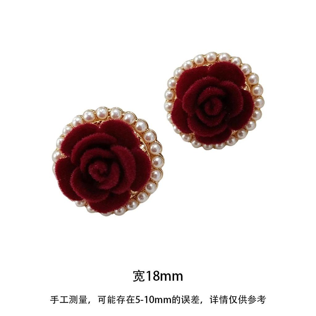 Ankara Red Flower Bead Stud Earrings for Women, Versatile Daily Temperament Unique Earrings, Korean Simple New Ear Accessory