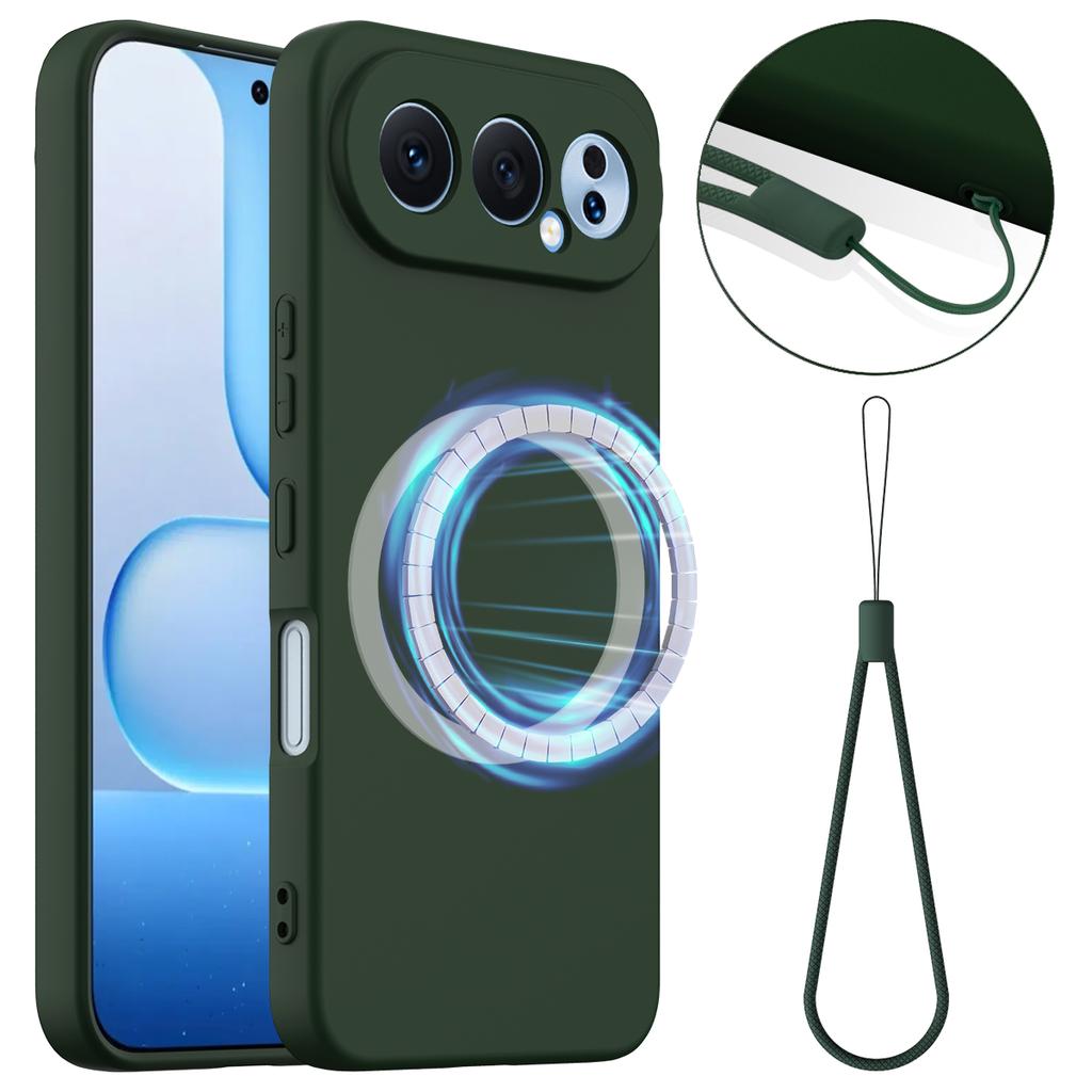 For Honor 500 5G Magnetic Case Anti-Drop Liquid Silicone Phone Cover with Lanyard