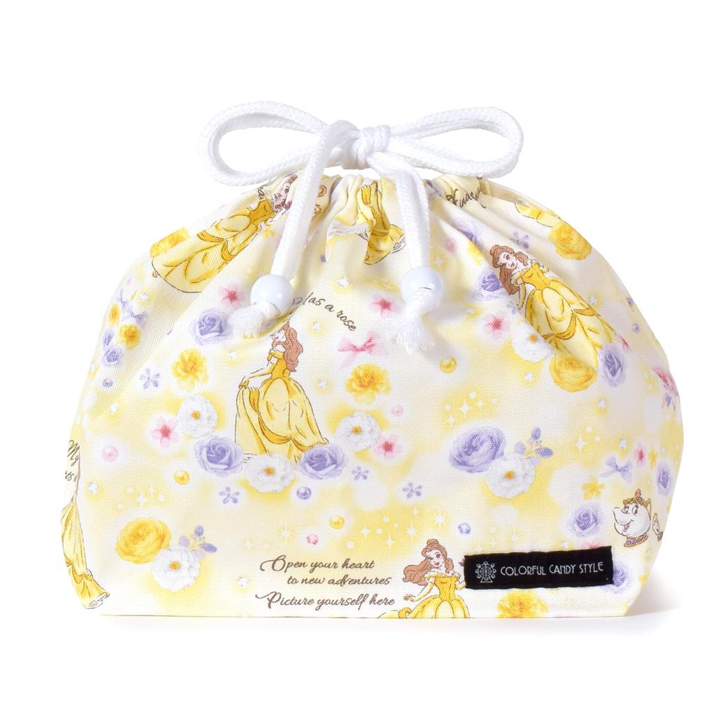 COLORFUL CANDY STYLE Disney Drawstring Medium Gusseted Lunch Bag Name Belle BEAUTY AND THE BEAST Belle Princess Belle Set of 2 Stylish Medium Gusseted