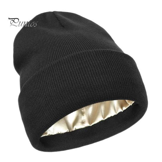 Comfortable Hiking Head Gear Satin Lined Knit Hat for Women, Winter Warm Soft Beanies, Fashion Stretchy Breathable Headwear Frizz-free Hair