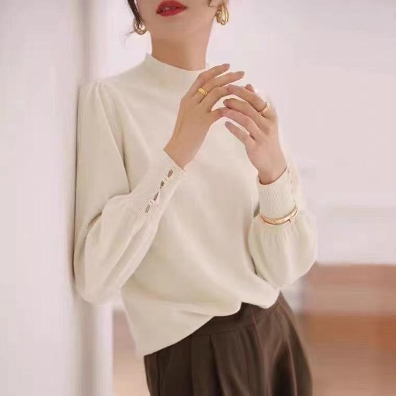 Autumn and Winter New Semi-turtleneck Knitted Sweater Women's Loose Outer Sweater Women's Bottoming Knitted Sweater Long Sleeves
