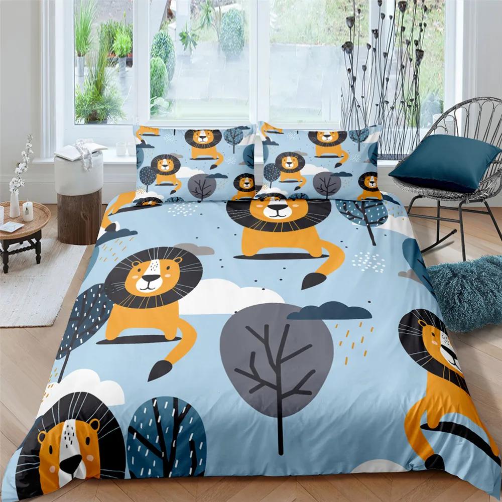 Nordic Bed Set Duvet Cover King Queen No Bed Sheet Cartoon Animal Bedding Set Kid Quilt Cover 2/3pcs Polyester Comforter Cover