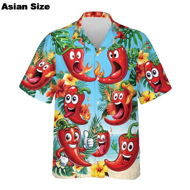 Funny Chili Fruit pineapple Pattern Shirt For Men 3D Print Pepper Hawaiian Shirts Summer Button Short Sleeve Street Lapel Top