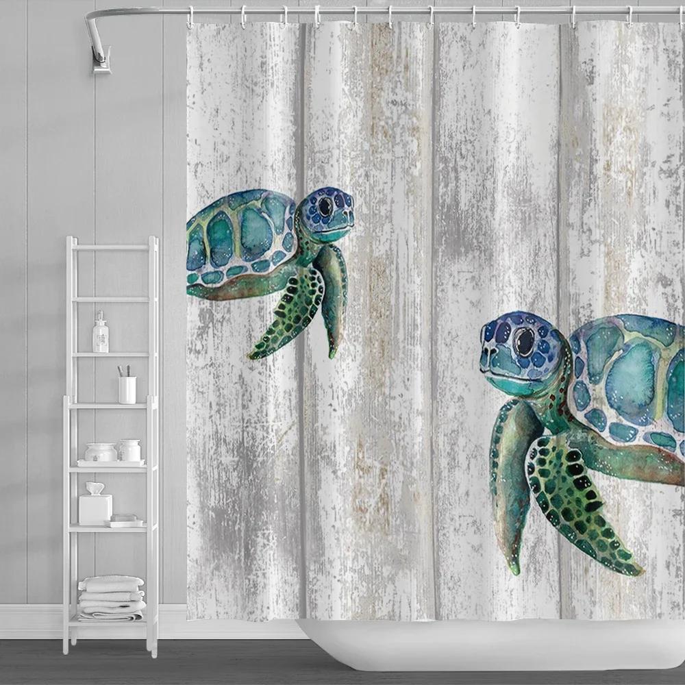 Fun Cartoon Sea Animal Shower Curtain, Sea Turtle Octopus Jellyfish Whale Crab Sea Life Landscape, Bathroom Shower Curtain Set