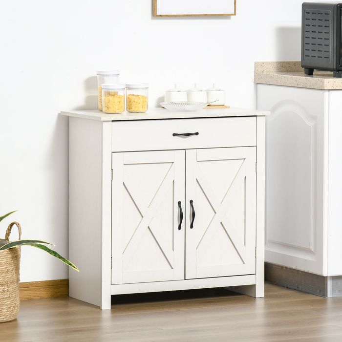 Buffet - HOMCOM - tiroir, 2 portes de grange et étagère réglable - MDF et panneau de particules - 80 x 39,7 x 80 cm - blanc