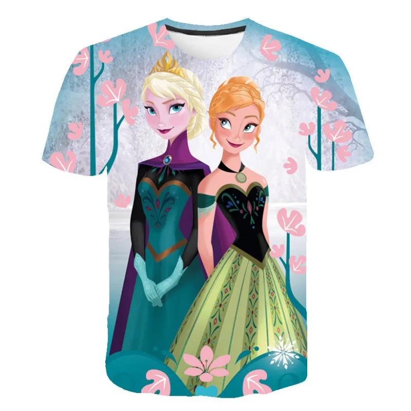 2026 New Summer Disney Frozen 3d Print T-Shirt Anna Elsa Printing Girls Tops Frozen Snow Queen Anna Elsa Cartoon Print Shirts