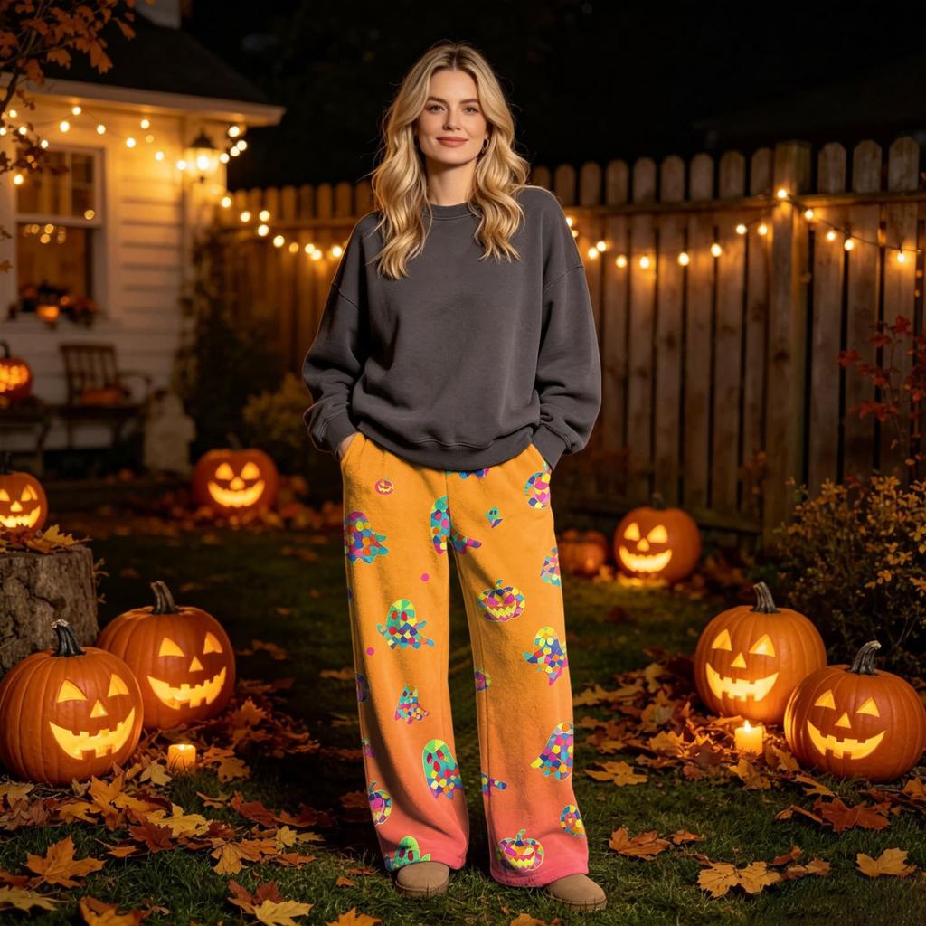 Women's Flannel Pajama Pants with Halloween Print for Cozy Holiday Loungewear