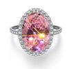 Milangirl Fashion  Ring Simple Geometric Oval Moissanite Inlaid Pink Zircon Ring For Women Temperament Girl  Hot Sale