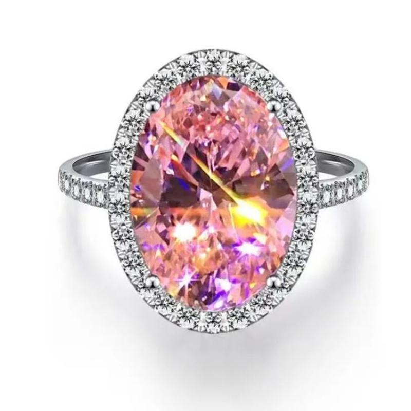 Milangirl Fashion  Ring Simple Geometric Oval Moissanite Inlaid Pink Zircon Ring For Women Temperament Girl  Hot Sale